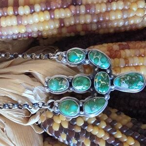Fabulous NWOT Native American Navajo Sonoran Gold Turquoise Cactus Necklace 💚🌵
